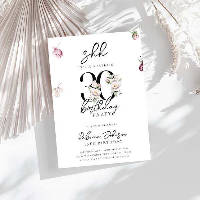Trendy Chic Pink Floral Surprise 30th Birthday Invitation (Creator Uploaded)