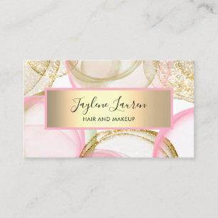 Trendy Chic Pink Gold Abstract Ink Circles Business Card