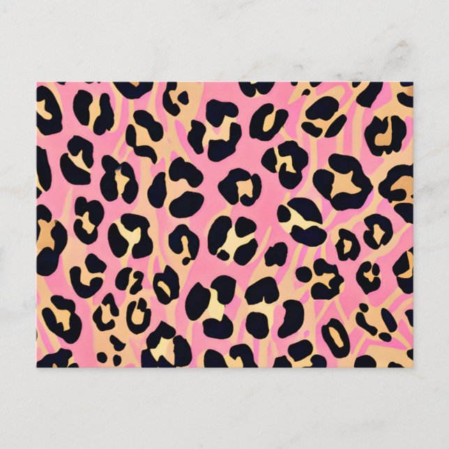 Trendy Chic Pink Peach Leopard Animal Print Postcard (Front)