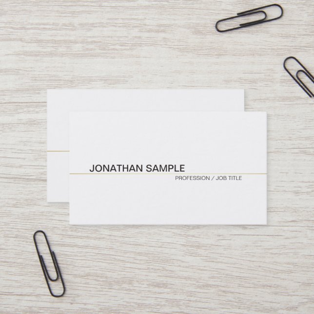 Trendy Chic Plain Modern Professional Simple White Business Card (Front/Back In Situ)
