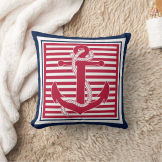 Trendy Chic Retro Boat Anchor Cute Stripes Pattern Cushion