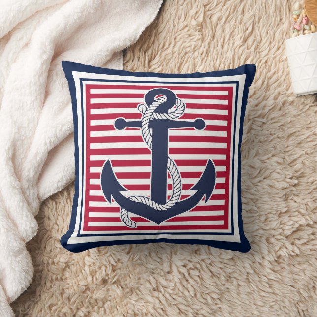 Trendy Chic Retro Boat Anchor Cute Stripes Pattern Cushion (Blanket)