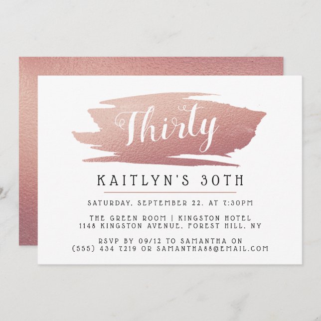 Trendy & Chic Rose Gold Foil Ladies Birthday Invitation (Front/Back)