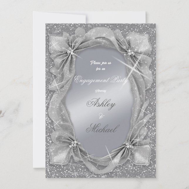 trendy chic silver fashionable engagement party invitation (Front)