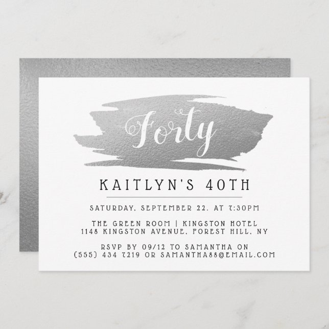 Trendy & Chic Silver Foil Ladies Birthday Invitation (Front/Back)