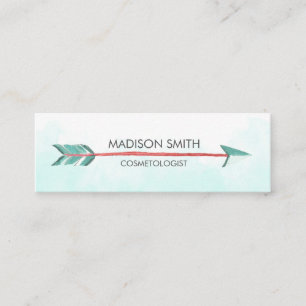 Trendy Chic Teal Watercolor Arrow Hipster Mini Business Card