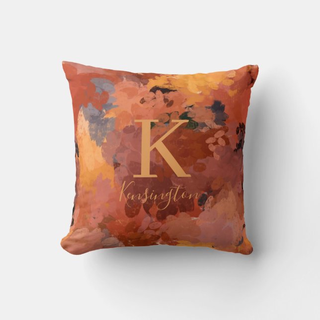 Trendy Chic Terracotta Rust Orange Brown Monogram Cushion (Front)
