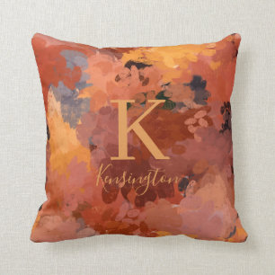 Trendy Chic Terracotta Rust Orange Brown Monogram Cushion