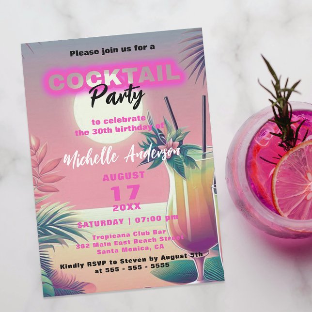 Trendy Chic Tropical Summer Sunset Cocktail Party  Invitation (Creator Uploaded)