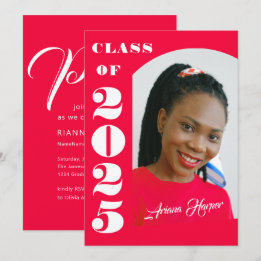 Trendy Chic White Script Pink Graduation Party Invitation