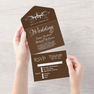  Trendy Chocolate and White Tri Fold w Rsvp All In One Invitation
