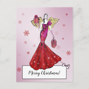 Trendy Christmas Angel Illustration Postcard