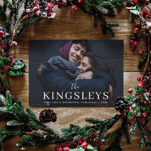 Trendy Christmas Black Stylish Modern Couple Photo Holiday Card