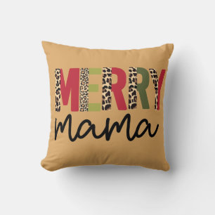 Trendy Christmas Colour Block Leopard Merry Mama  Cushion