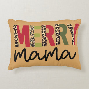 Trendy Christmas Colour Block Leopard Merry Mama  Decorative Cushion