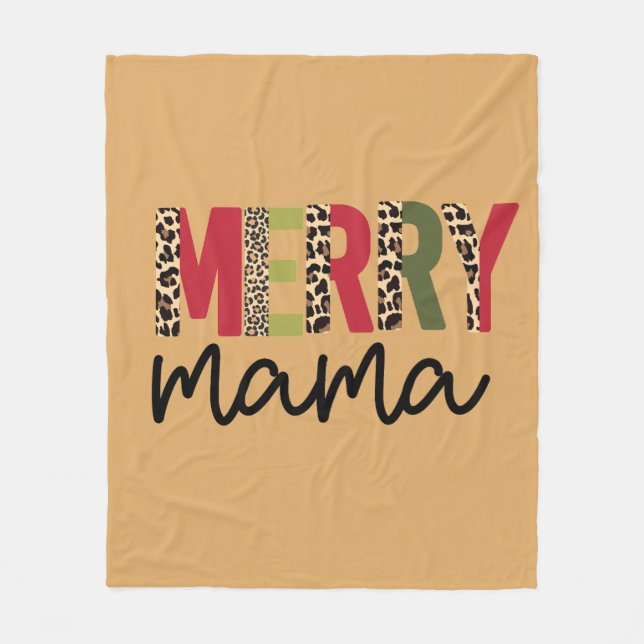 Trendy Christmas Colour Block Leopard Merry Mama  Fleece Blanket (Front)