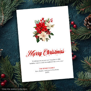 Trendy Christmas Flowers Printable Greeting Card