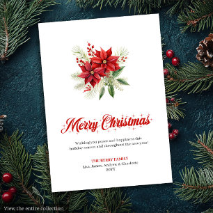 Trendy Christmas Flowers Printable Greeting Card