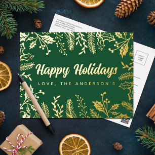 Trendy Christmas Foliage Real Foil Holiday Postcard