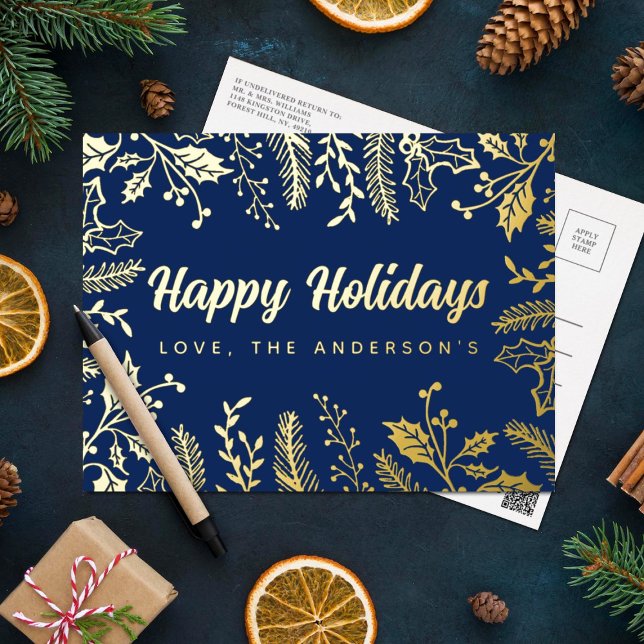Trendy Christmas Foliage Real Foil Holiday Postcard (Creator Uploaded)