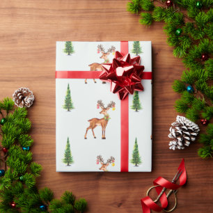 Trendy Christmas Green Tree and Deer Pattern Wrapping Paper