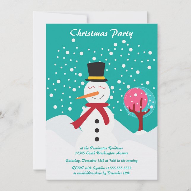 Trendy Christmas holiday snowman party invitation (Front)