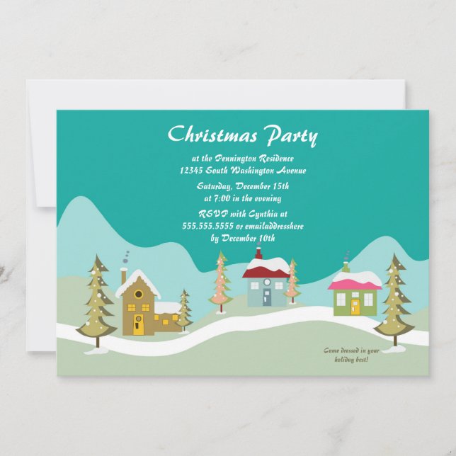 Trendy Christmas holiday trees party invitation (Front)