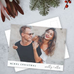 Trendy Christmas | Modern Stylish Couple Photo Holiday Postcard<br><div class="desc">A stylish holiday photo postcard with modern typography “Merry Christmas" in dark forest green and handwritten script typography for the couples name(s) on a clean simple minimalist white background. The photo, name and greeting can be easily customised for a personal touch. A simple, minimalist and contemporary christmas design to stand...</div>