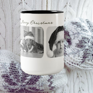 Trendy Christmas Mug Custom Triple Photo Modern