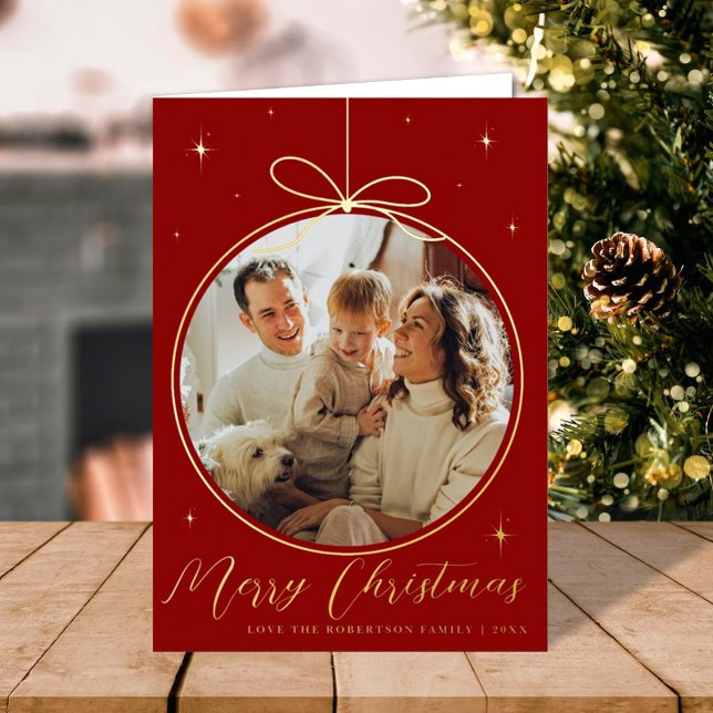 Trendy Christmas Ornament Photo Frame Real Foil Holiday Card (Creator Uploaded)