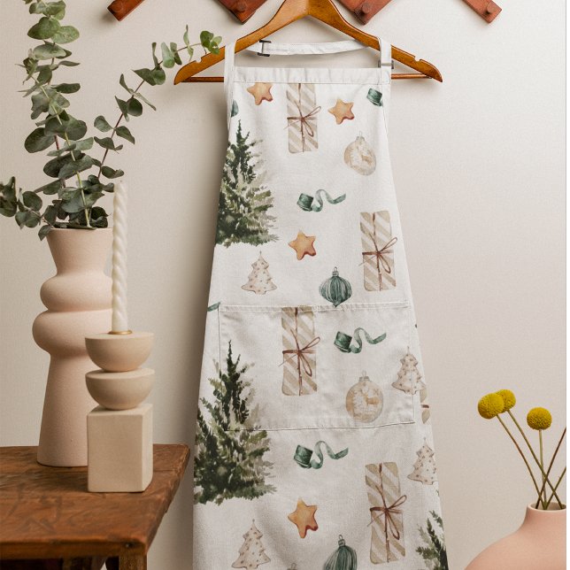 Trendy Christmas Pattern | Watercolor  Apron (Creator Uploaded)
