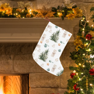 Trendy Christmas Pattern   Watercolor  Small Christmas Stocking