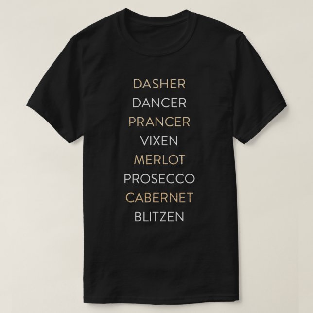 Trendy Christmas Reindeer & Wine Names  T-Shirt (Design Front)