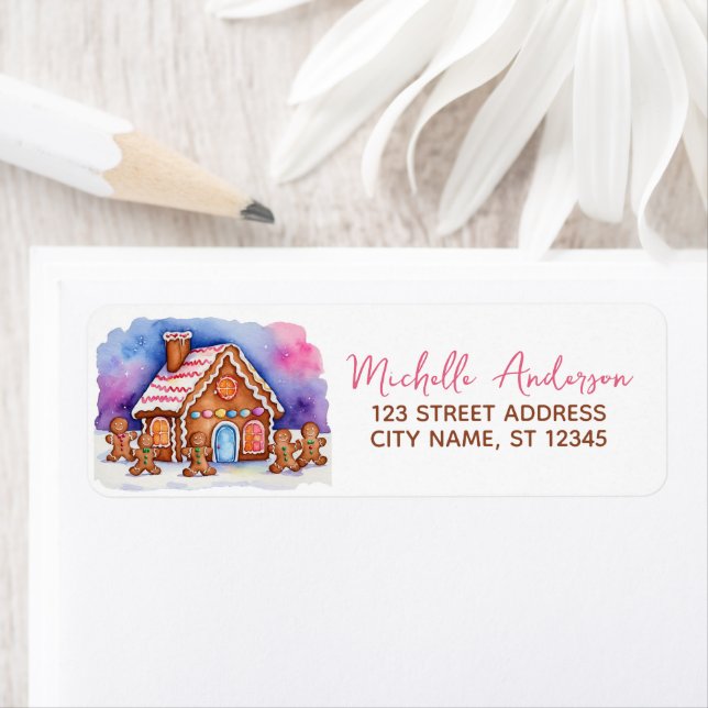 Trendy Christmas Return Address Gingerbread House Label (Insitu)