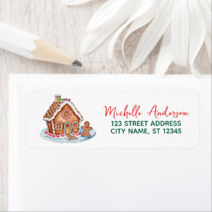 Trendy Christmas Return Address Gingerbread House Label