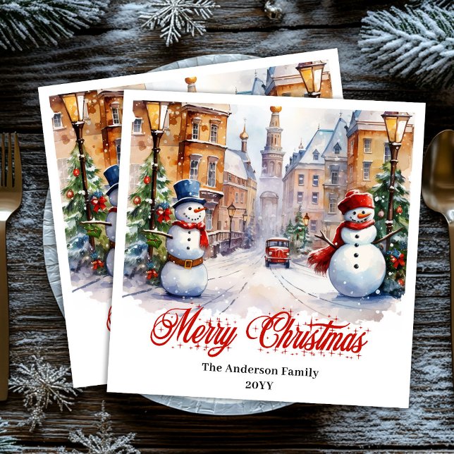 Trendy Christmas scene napkins warm festive hues (Trendy Christmas scene napkins in warm festive hues)