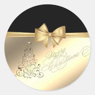 Trendy  Christmas Tree ,Faux Gold Bow Classic Round Sticker
