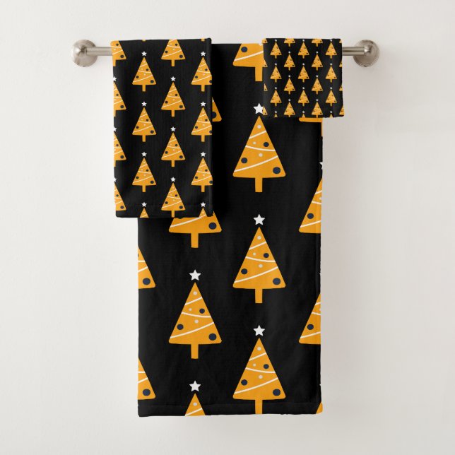 Trendy Christmas Tree Seamless Pattern Bath Towel Set (Insitu)
