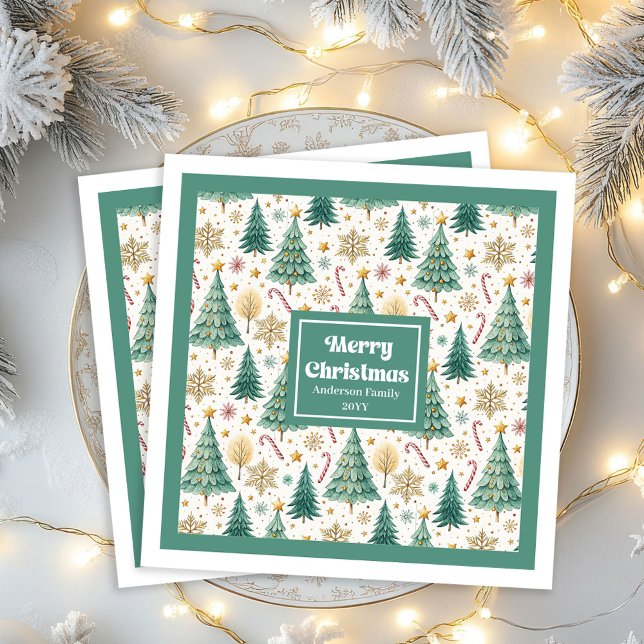 Trendy Christmas Trees Red Green Gold Napkins (Trendy Christmas Trees Red Green Gold Napkins)