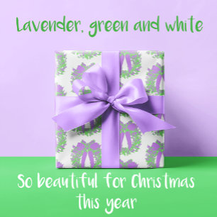 Trendy Christmas Wreath Purple Green White Wrapping Paper