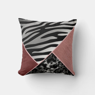 Trendy Chrome Suede Silver Black Pink Animal Print Cushion