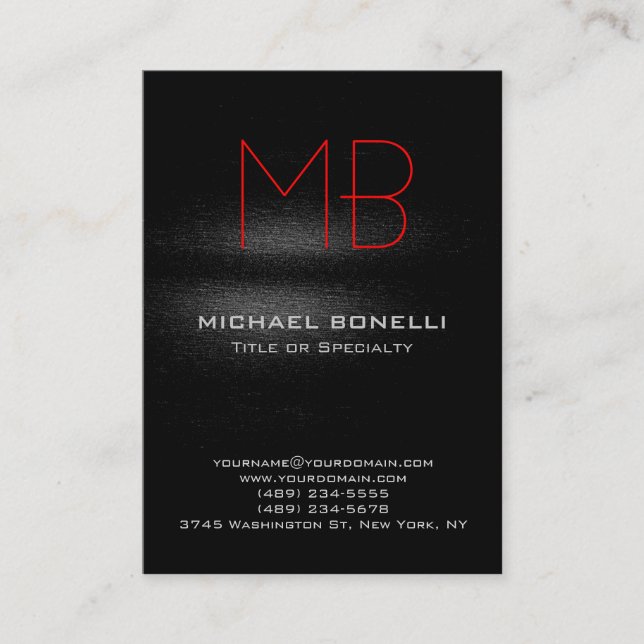 Trendy chubby black grey red pattern business card (Front)