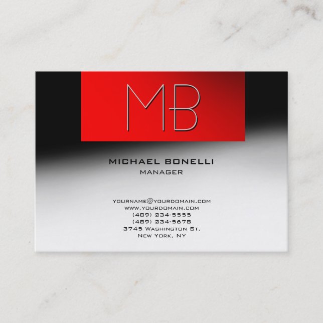 Trendy chubby grey red stylish business card (Front)