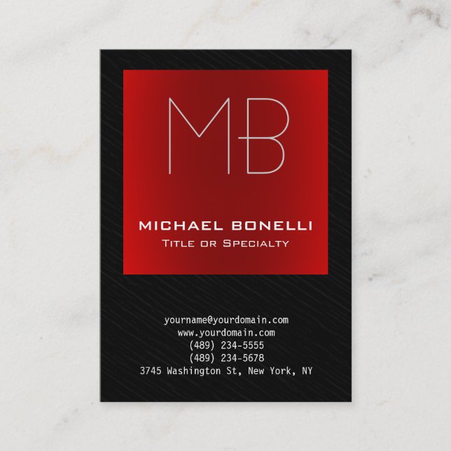 Trendy chubby modern red black grey business card (Front)