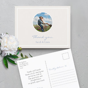 Trendy Circle Couple Photo Wedding Thank You Postcard