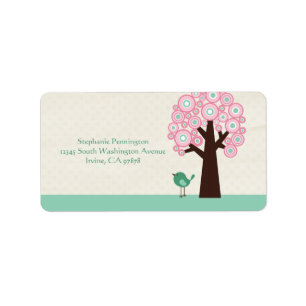 Trendy circle tree and bird address label