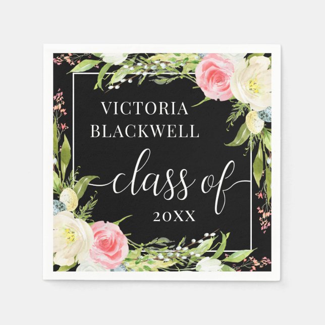 Trendy Class of 2022 Floral Graduation  Napkin (Front)