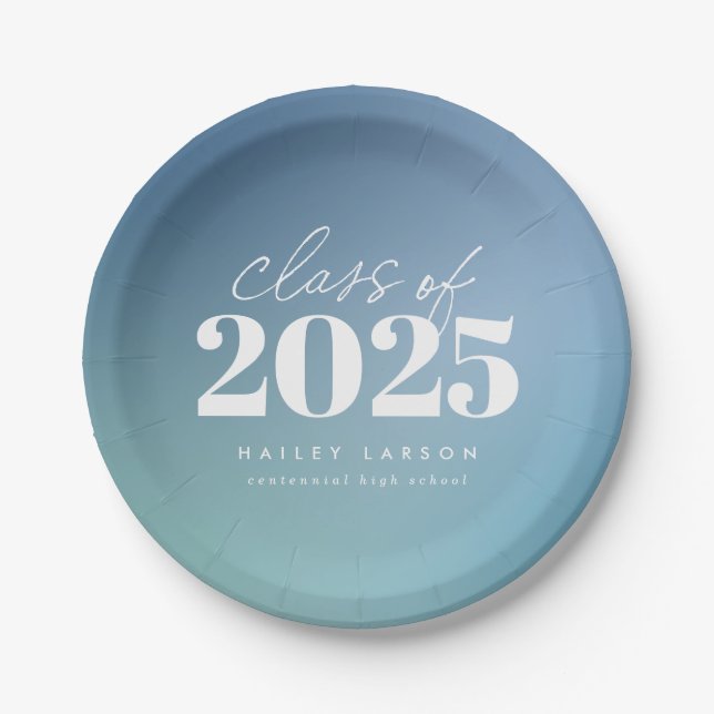 Trendy Class of 2024 Blue Gradient Graduation Paper Plate (Front)