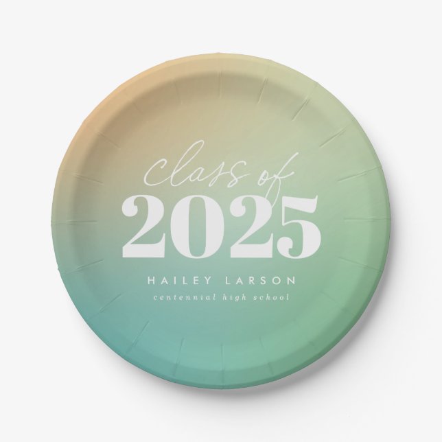 Trendy Class of 2024 Green Gradient Graduation Paper Plate (Front)