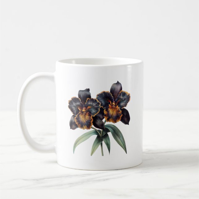 Trendy classic black orchid coffee mug (Left)